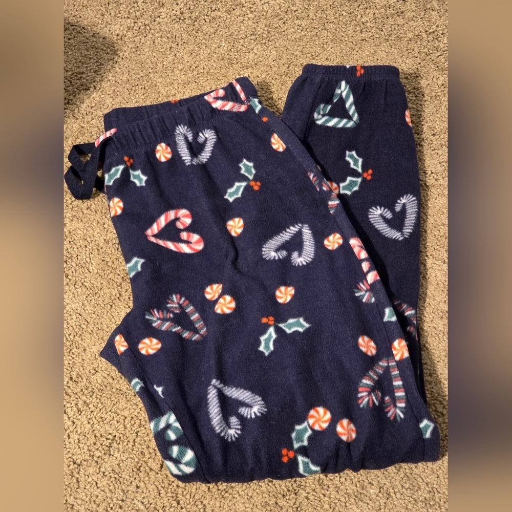 Abound Women’s S Holiday Candy Cane Fleece Pajama Pants Navy Christmas Lounge